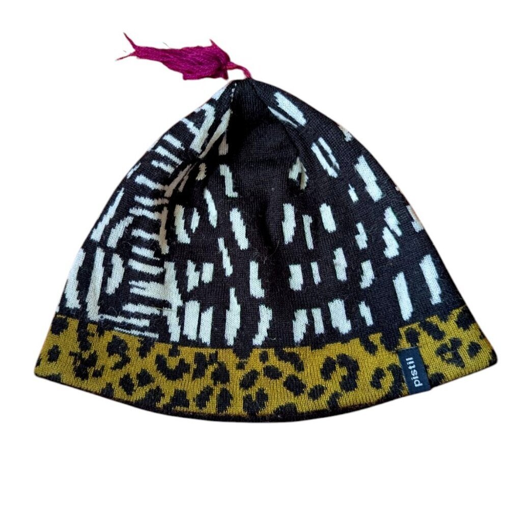 Pistil Wool Hat Tassel Beanie Cap Boho Animal Print Black White Green Winter